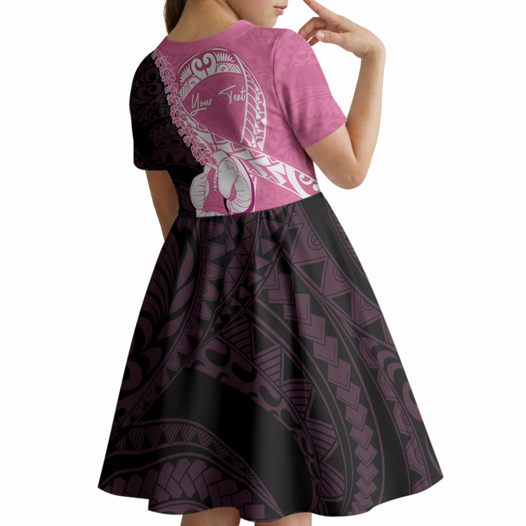Personalised Polynesia Breast Cancer Support Kid Short Sleeve Dress Fight With Hope Pink Ribbon Boxing Gloves