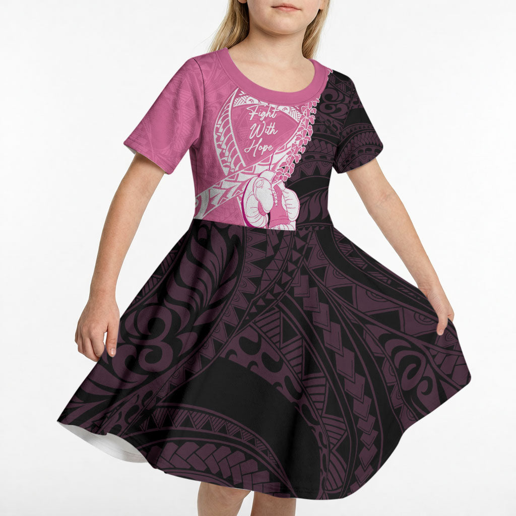 Personalised Polynesia Breast Cancer Support Kid Short Sleeve Dress Fight With Hope Pink Ribbon Boxing Gloves