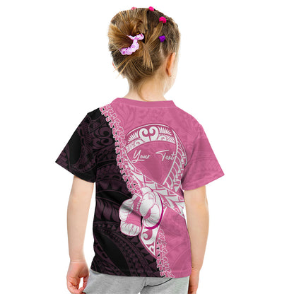 Personalised Polynesia Breast Cancer Support Kid T Shirt Fight With Hope Pink Ribbon Boxing Gloves
