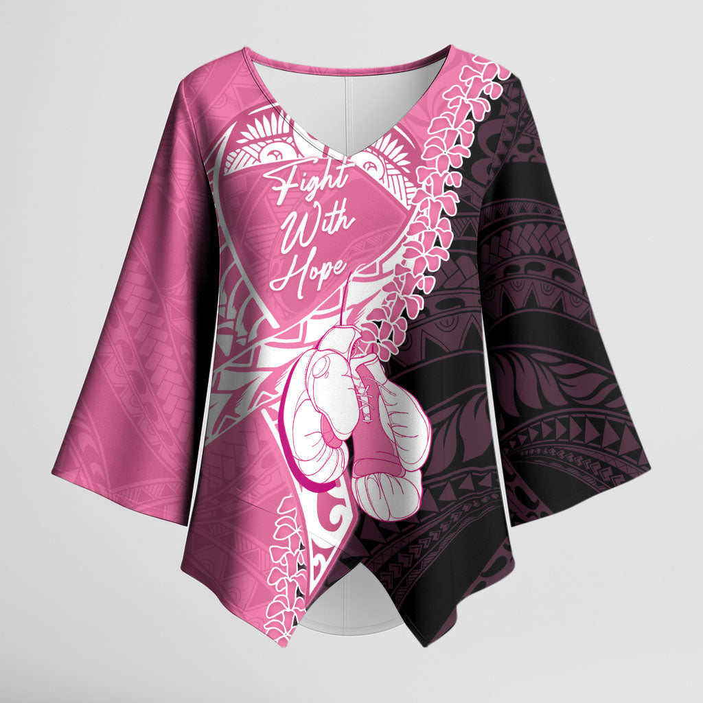 Personalised Polynesia Breast Cancer Support Kimono Sleeve Blouse Fight With Hope Pink Ribbon Boxing Gloves