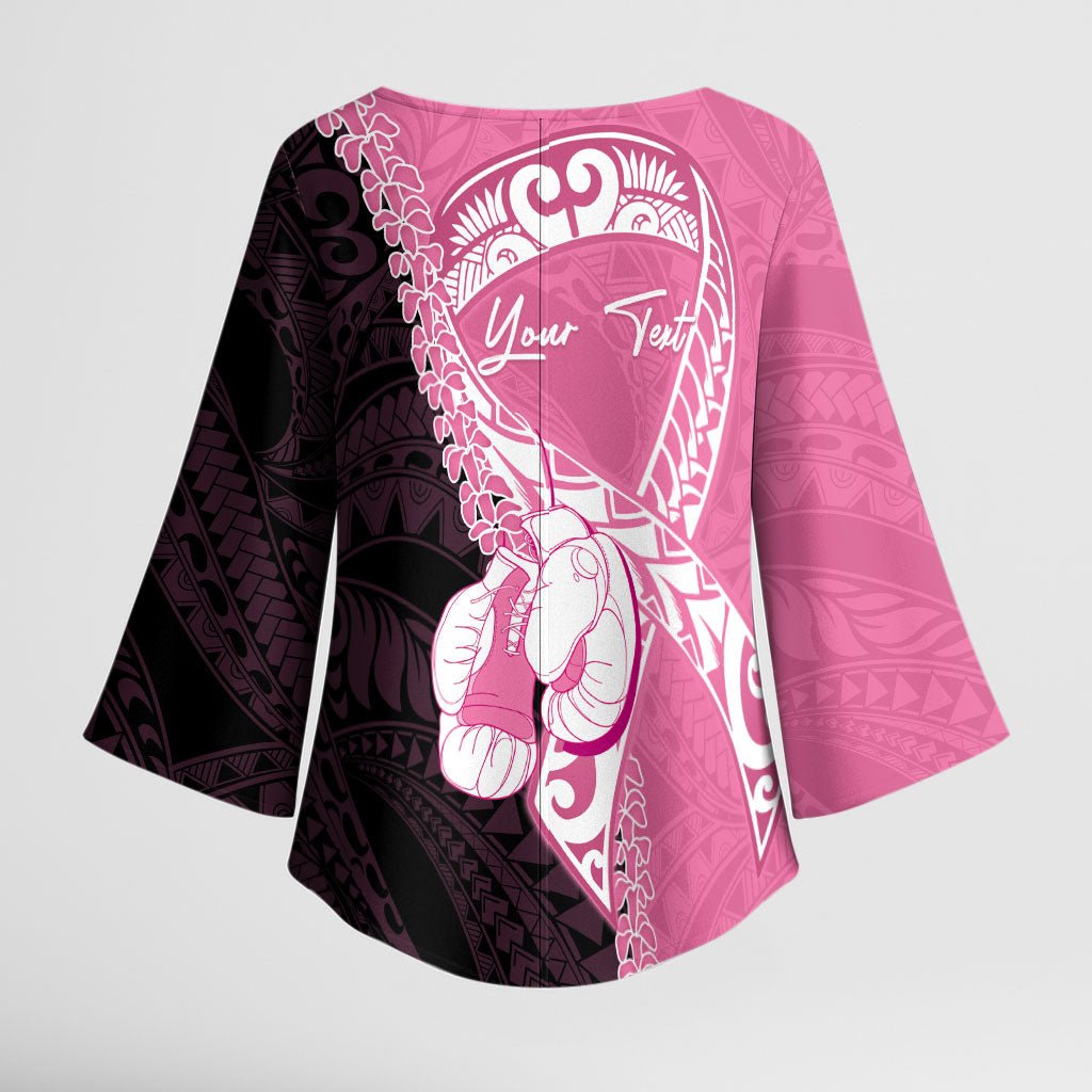 Personalised Polynesia Breast Cancer Support Kimono Sleeve Blouse Fight With Hope Pink Ribbon Boxing Gloves