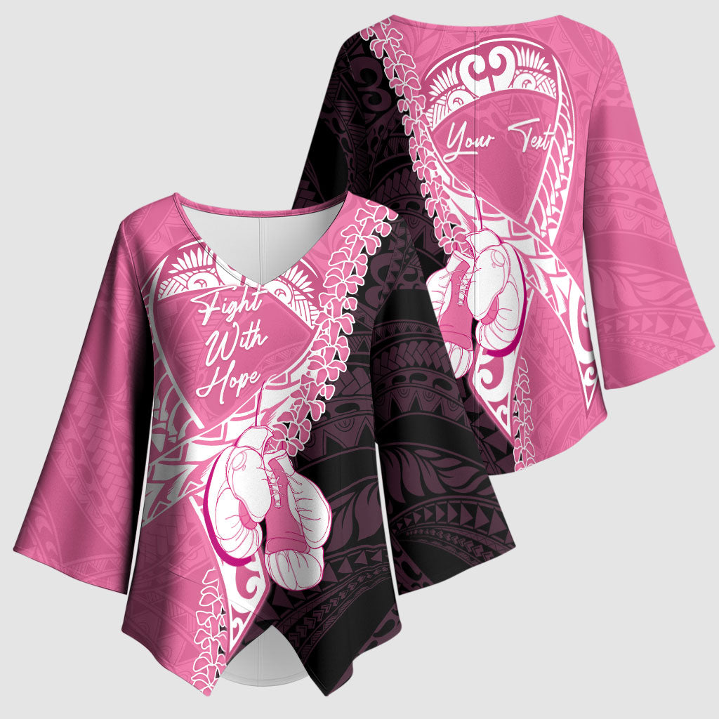 Personalised Polynesia Breast Cancer Support Kimono Sleeve Blouse Fight With Hope Pink Ribbon Boxing Gloves