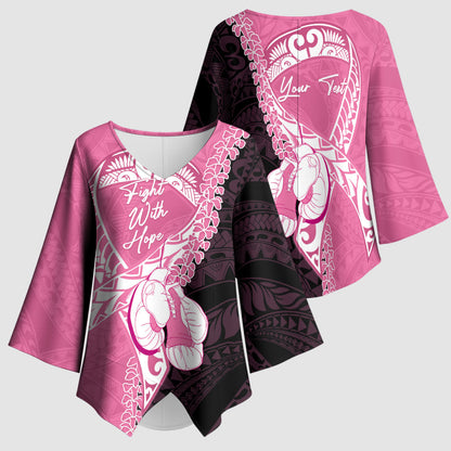 Personalised Polynesia Breast Cancer Support Kimono Sleeve Blouse Fight With Hope Pink Ribbon Boxing Gloves
