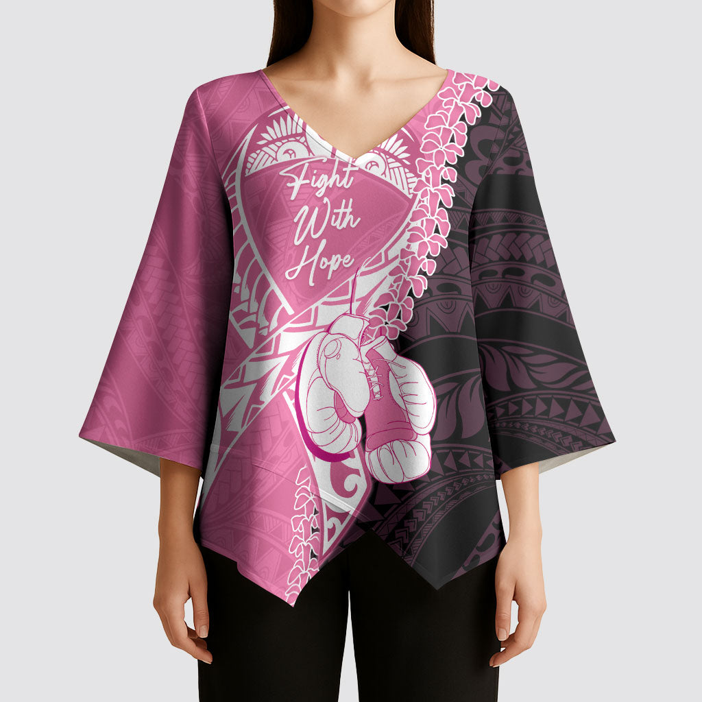 Personalised Polynesia Breast Cancer Support Kimono Sleeve Blouse Fight With Hope Pink Ribbon Boxing Gloves