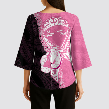 Personalised Polynesia Breast Cancer Support Kimono Sleeve Blouse Fight With Hope Pink Ribbon Boxing Gloves