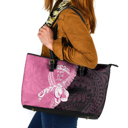 Polynesia Breast Cancer Support Leather Tote Bag Fight With Hope Pink Ribbon Boxing Gloves