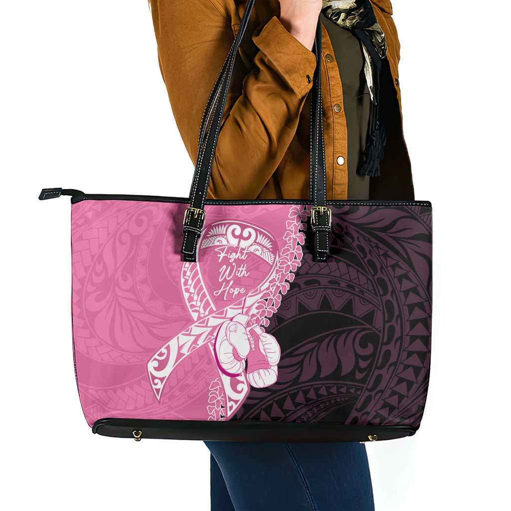 Polynesia Breast Cancer Support Leather Tote Bag Fight With Hope Pink Ribbon Boxing Gloves