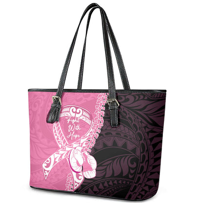 Polynesia Breast Cancer Support Leather Tote Bag Fight With Hope Pink Ribbon Boxing Gloves