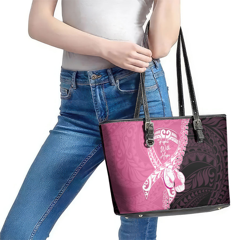 Polynesia Breast Cancer Support Leather Tote Bag Fight With Hope Pink Ribbon Boxing Gloves