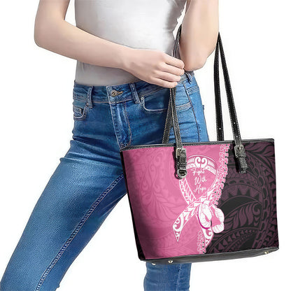 Polynesia Breast Cancer Support Leather Tote Bag Fight With Hope Pink Ribbon Boxing Gloves