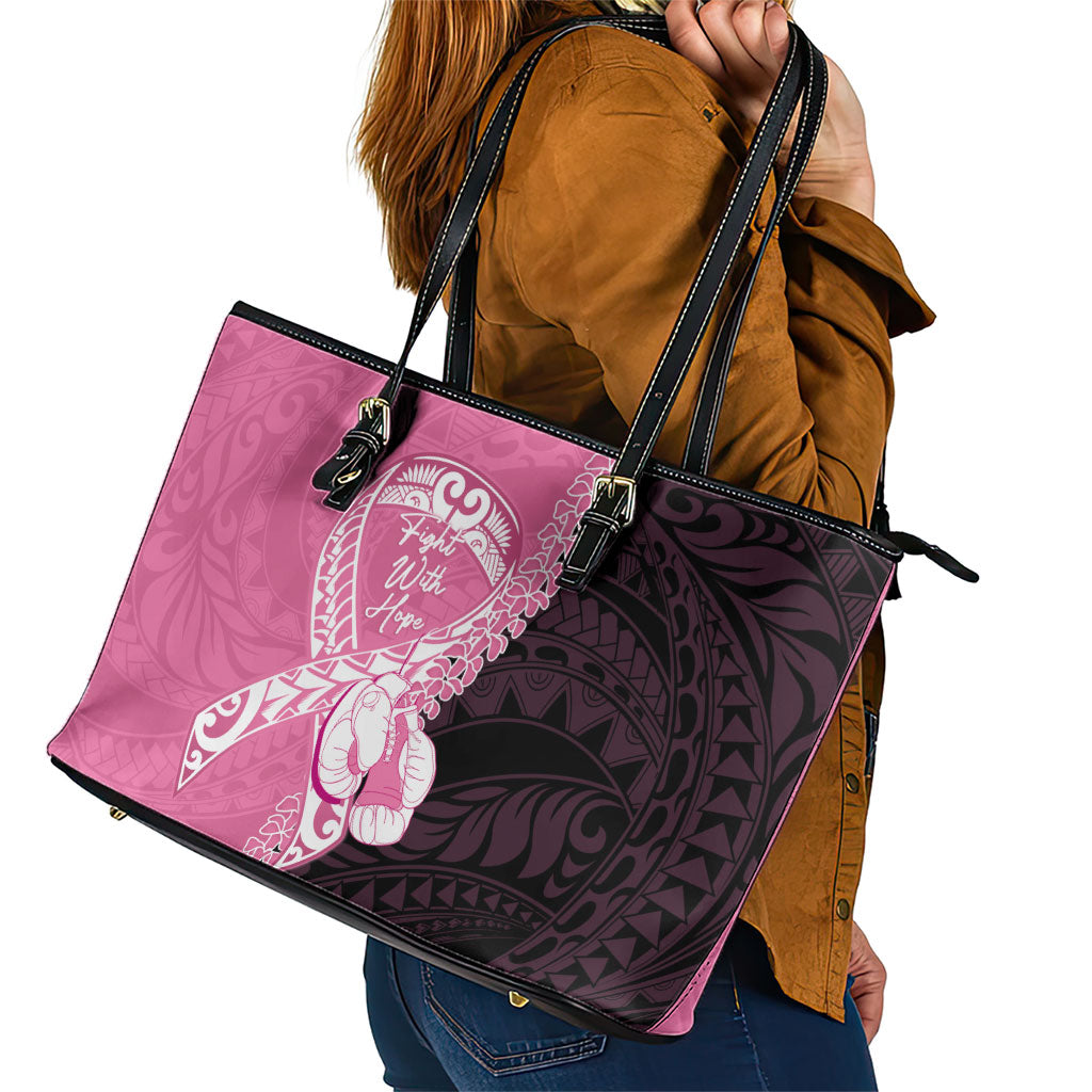 Polynesia Breast Cancer Support Leather Tote Bag Fight With Hope Pink Ribbon Boxing Gloves