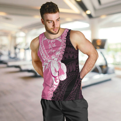 Personalised Polynesia Breast Cancer Support Men Tank Top Fight With Hope Pink Ribbon Boxing Gloves