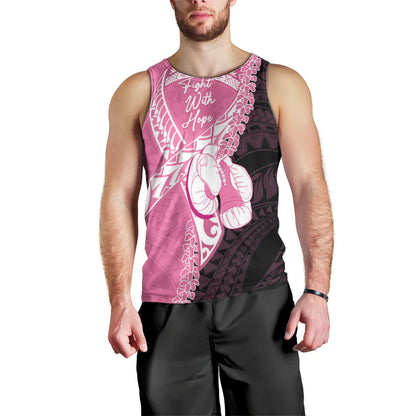 Personalised Polynesia Breast Cancer Support Men Tank Top Fight With Hope Pink Ribbon Boxing Gloves
