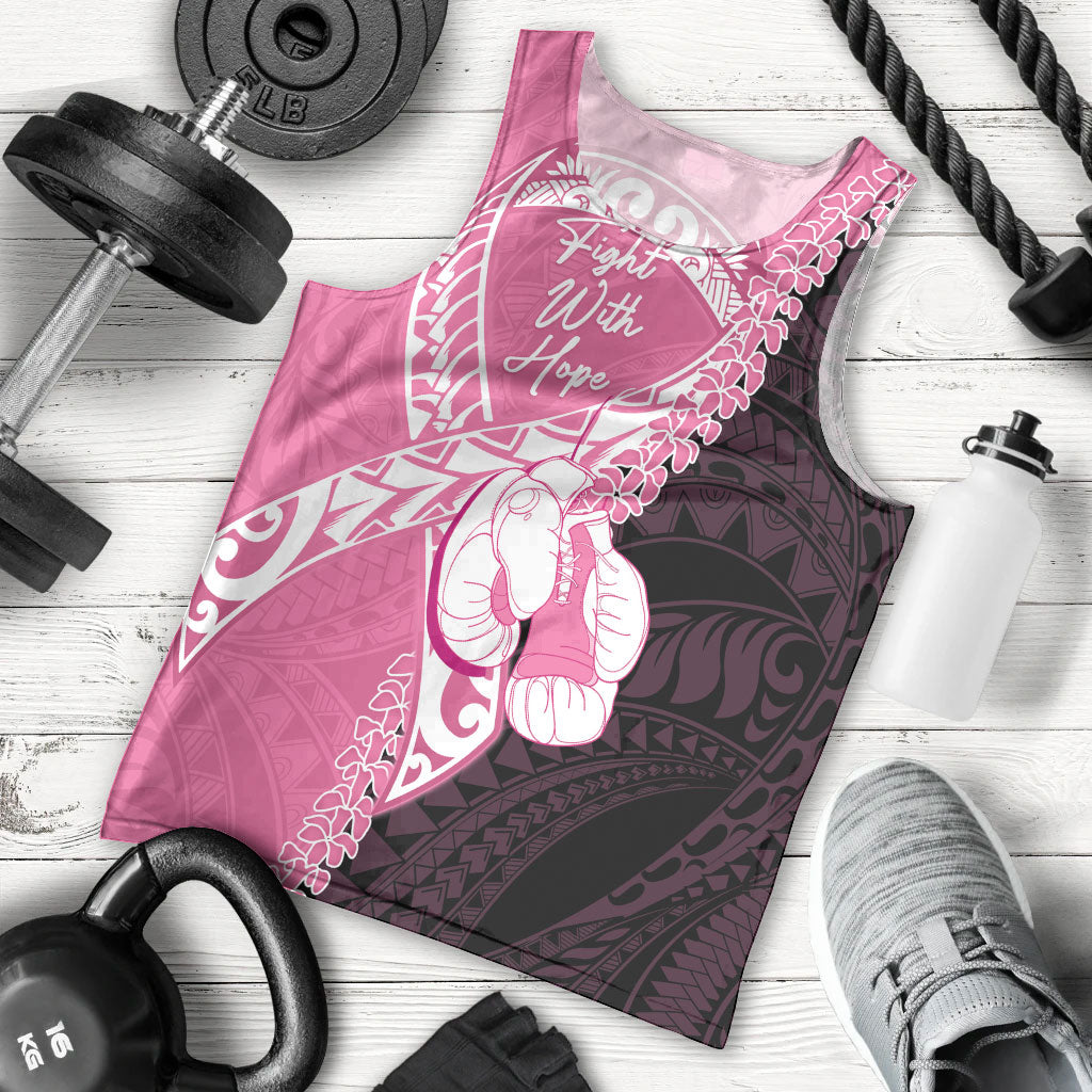 Personalised Polynesia Breast Cancer Support Men Tank Top Fight With Hope Pink Ribbon Boxing Gloves
