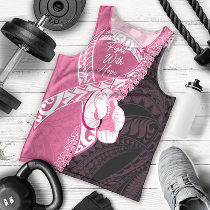 Personalised Polynesia Breast Cancer Support Men Tank Top Fight With Hope Pink Ribbon Boxing Gloves