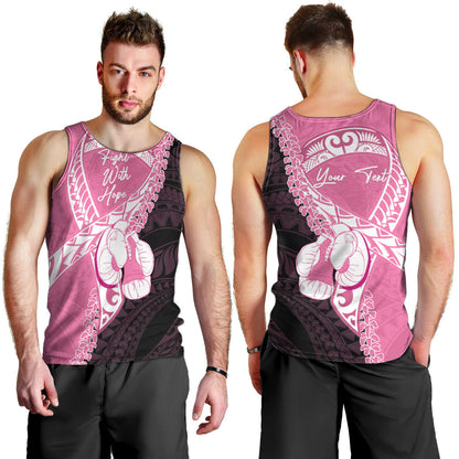 Personalised Polynesia Breast Cancer Support Men Tank Top Fight With Hope Pink Ribbon Boxing Gloves