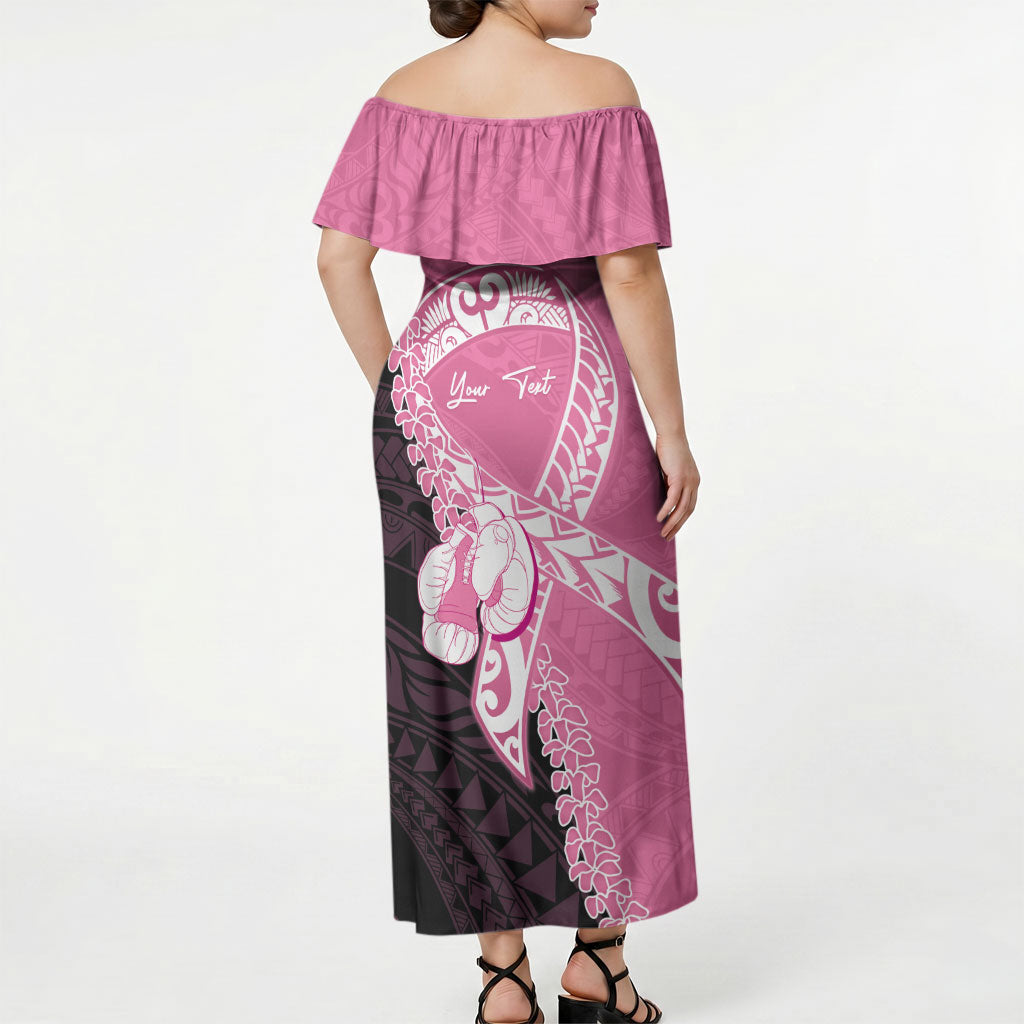 Personalised Polynesia Breast Cancer Support Off Shoulder Maxi Dress Fight With Hope Pink Ribbon Boxing Gloves