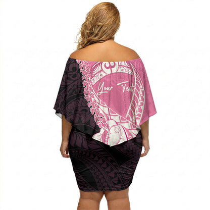 Personalised Polynesia Breast Cancer Support Off Shoulder Short Dress Fight With Hope Pink Ribbon Boxing Gloves