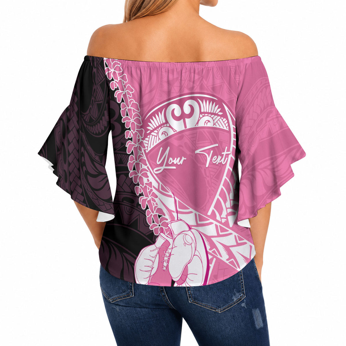 Personalised Polynesia Breast Cancer Support Off Shoulder Wrap Waist Top Fight With Hope Pink Ribbon Boxing Gloves