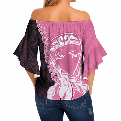 Personalised Polynesia Breast Cancer Support Off Shoulder Wrap Waist Top Fight With Hope Pink Ribbon Boxing Gloves