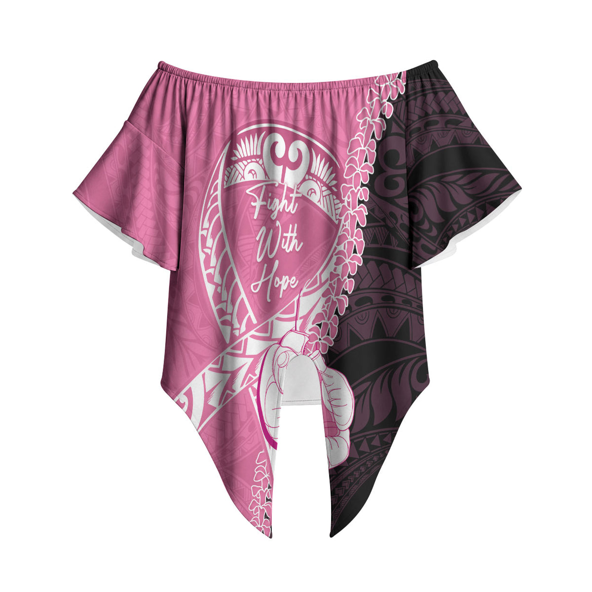 Personalised Polynesia Breast Cancer Support Off Shoulder Wrap Waist Top Fight With Hope Pink Ribbon Boxing Gloves