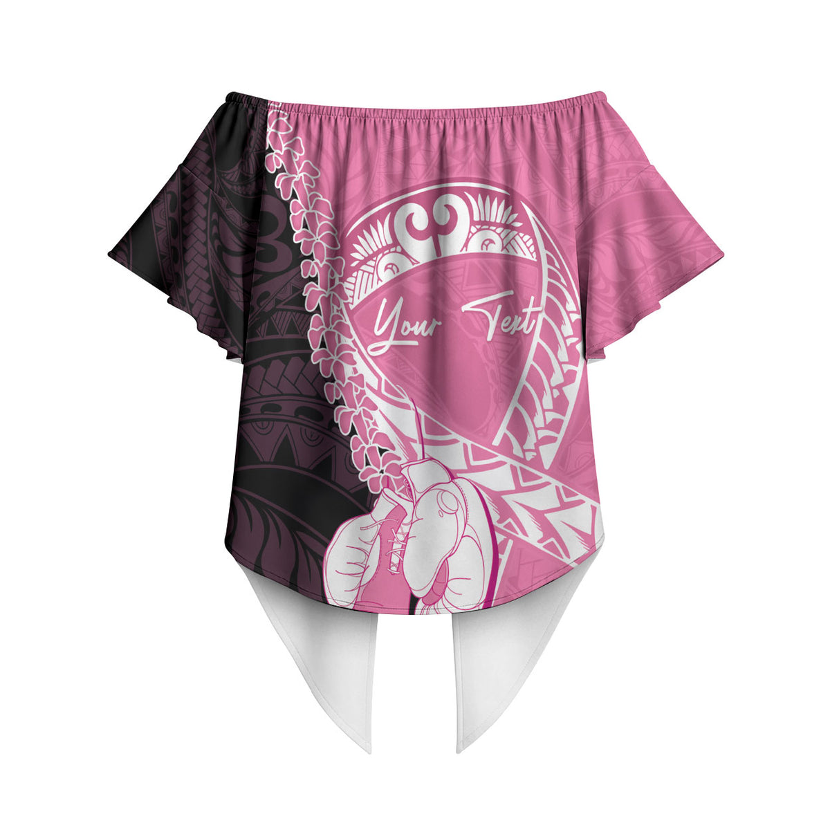 Personalised Polynesia Breast Cancer Support Off Shoulder Wrap Waist Top Fight With Hope Pink Ribbon Boxing Gloves