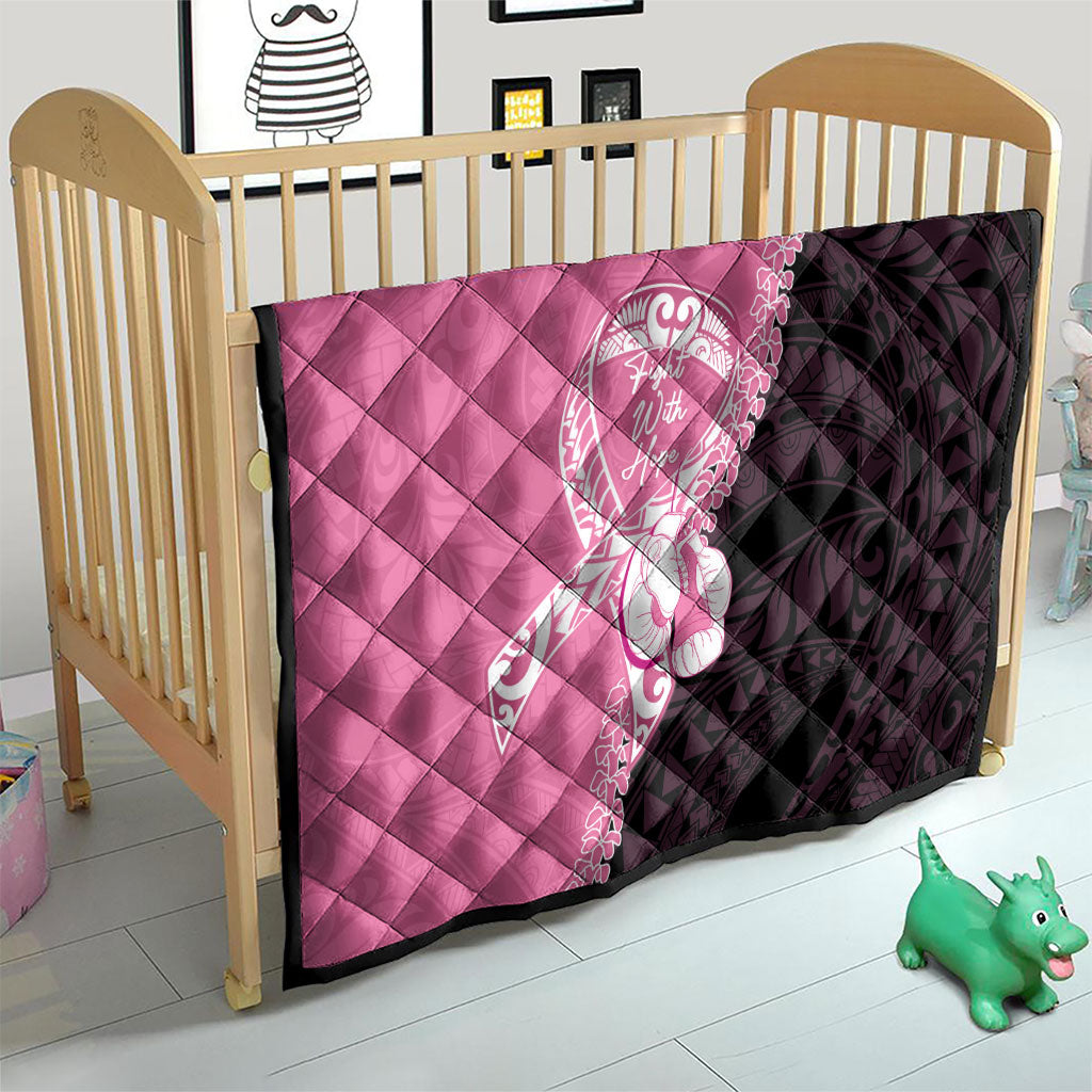 Polynesia Breast Cancer Support Quilt Fight With Hope Pink Ribbon Boxing Gloves