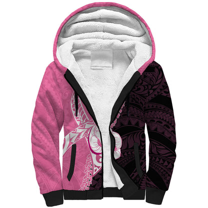 Personalised Polynesia Breast Cancer Support Sherpa Hoodie Fight With Hope Pink Ribbon Boxing Gloves