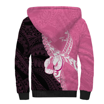 Personalised Polynesia Breast Cancer Support Sherpa Hoodie Fight With Hope Pink Ribbon Boxing Gloves
