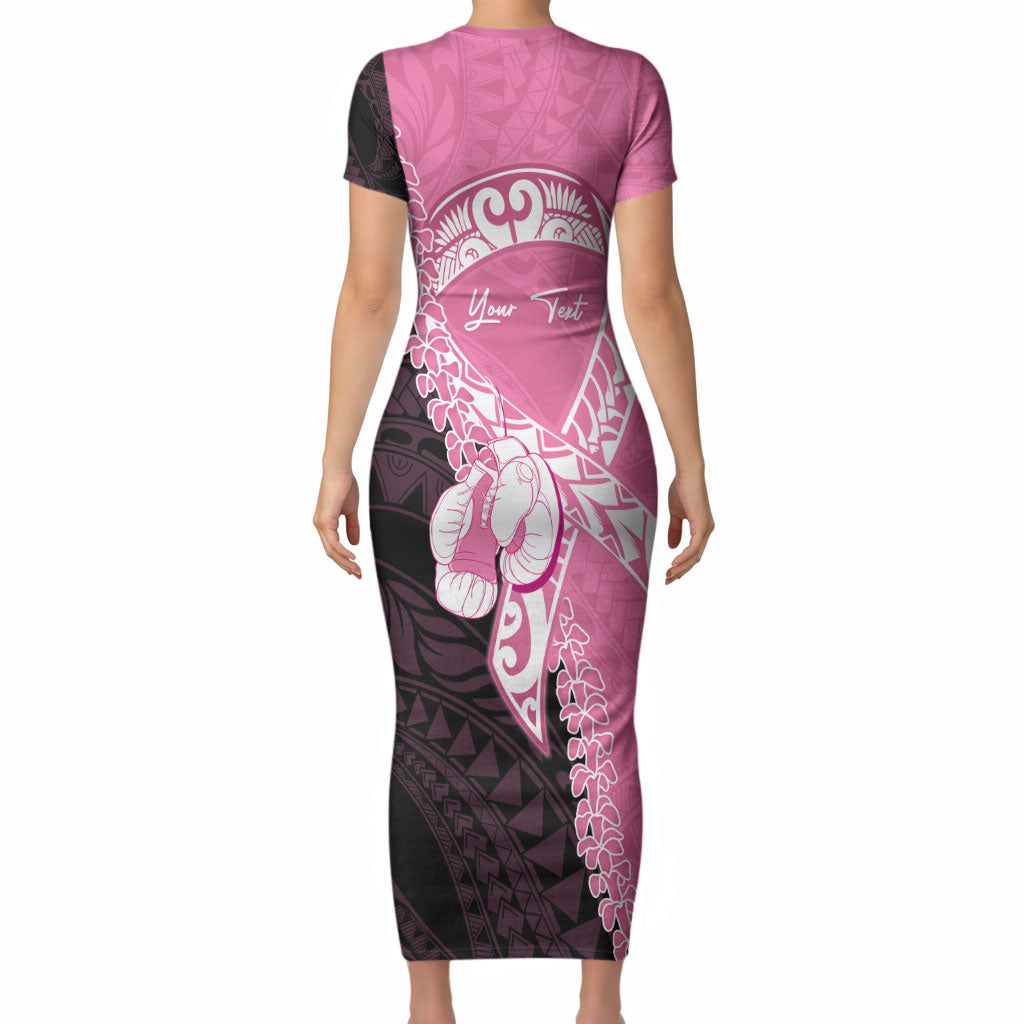 Personalised Polynesia Breast Cancer Support Short Sleeve Bodycon Dress Fight With Hope Pink Ribbon Boxing Gloves