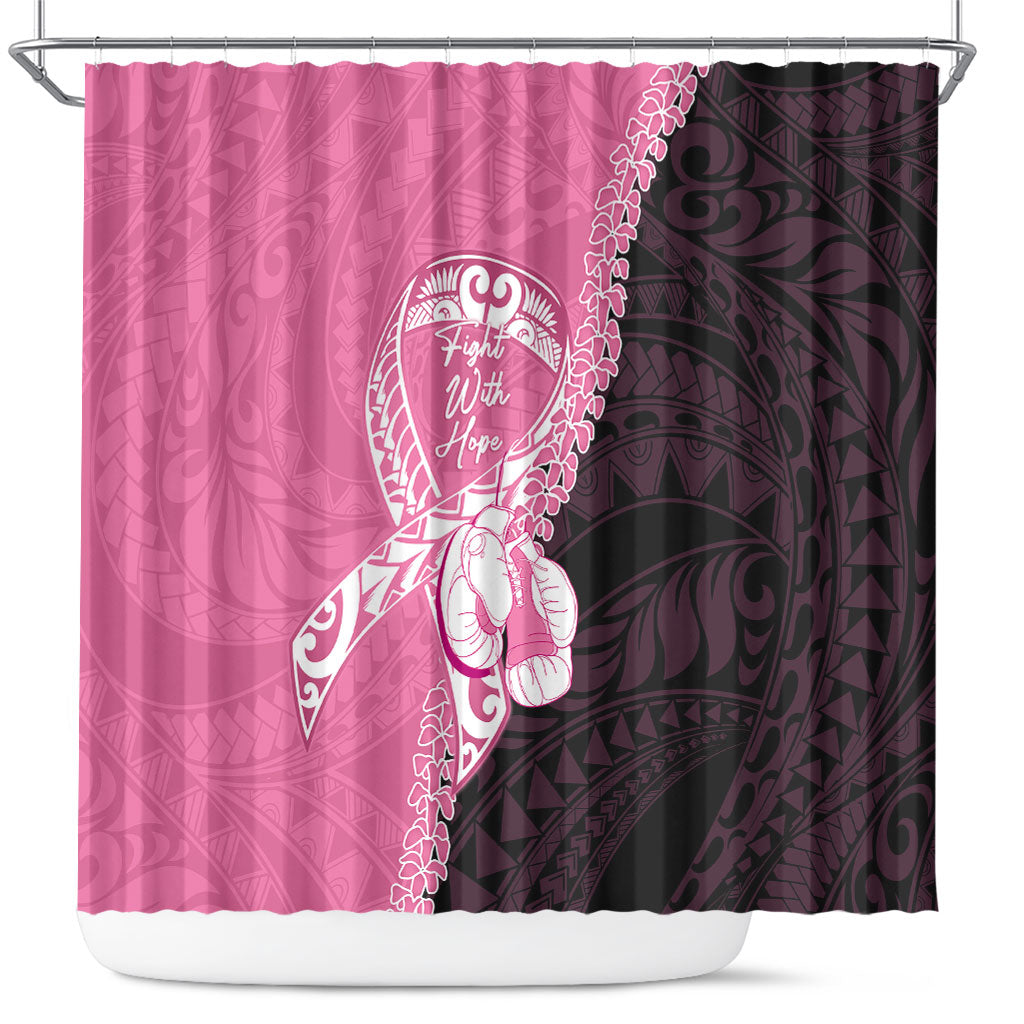 Polynesia Breast Cancer Support Shower Curtain Fight With Hope Pink Ribbon Boxing Gloves