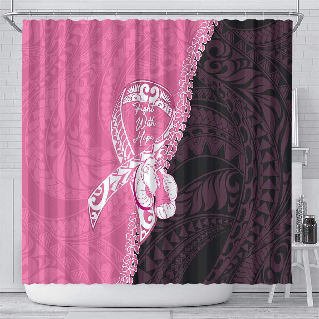 Polynesia Breast Cancer Support Shower Curtain Fight With Hope Pink Ribbon Boxing Gloves
