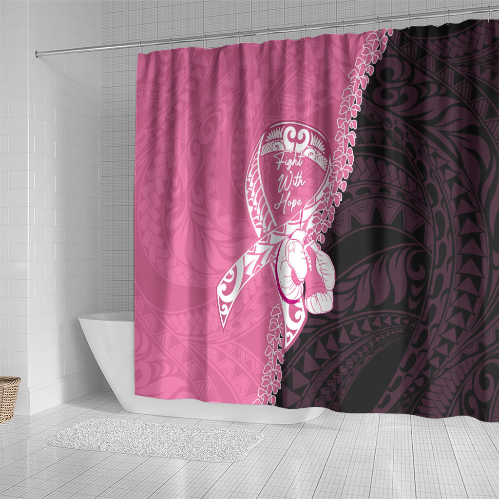 Polynesia Breast Cancer Support Shower Curtain Fight With Hope Pink Ribbon Boxing Gloves