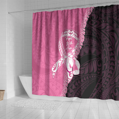 Polynesia Breast Cancer Support Shower Curtain Fight With Hope Pink Ribbon Boxing Gloves