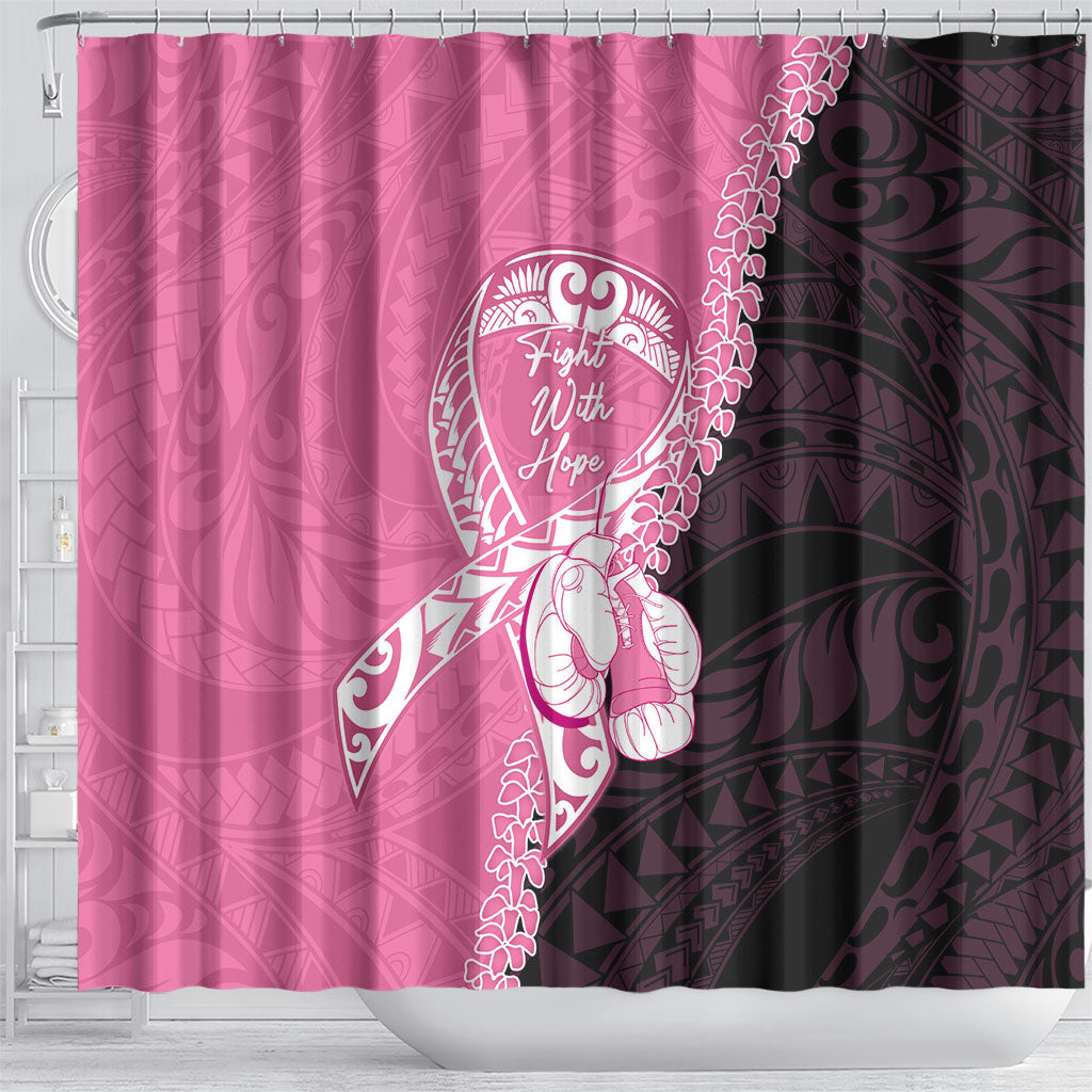 Polynesia Breast Cancer Support Shower Curtain Fight With Hope Pink Ribbon Boxing Gloves