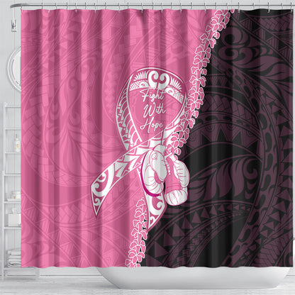Polynesia Breast Cancer Support Shower Curtain Fight With Hope Pink Ribbon Boxing Gloves