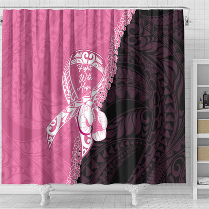 Polynesia Breast Cancer Support Shower Curtain Fight With Hope Pink Ribbon Boxing Gloves