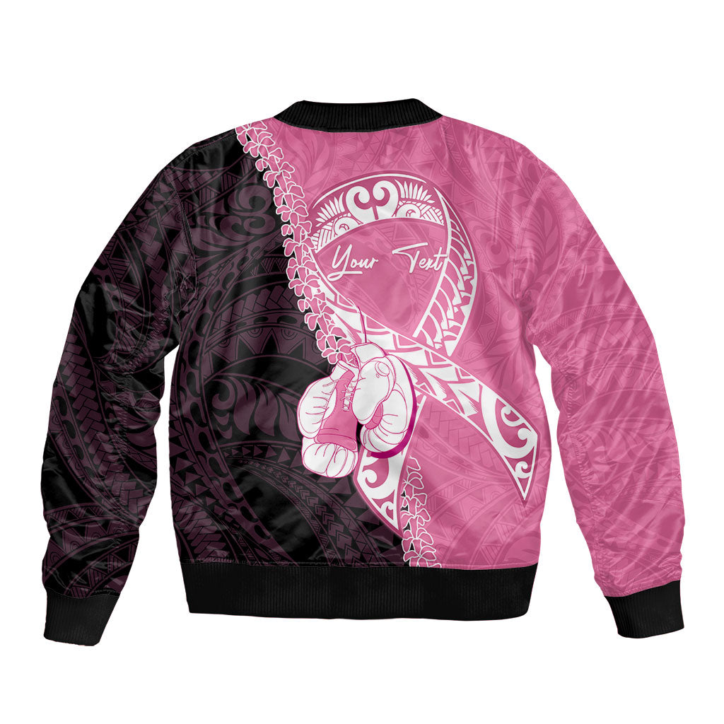 Personalised Polynesia Breast Cancer Support Sleeve Zip Bomber Jacket Fight With Hope Pink Ribbon Boxing Gloves