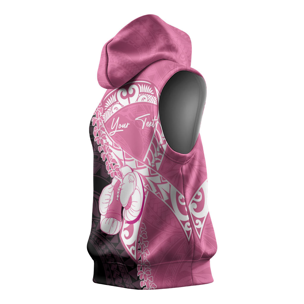 Personalised Polynesia Breast Cancer Support Sleeveless Hoodie Fight With Hope Pink Ribbon Boxing Gloves