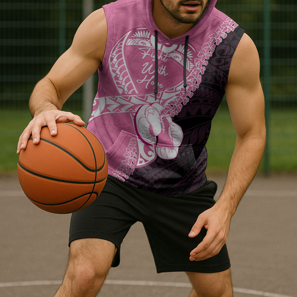 Personalised Polynesia Breast Cancer Support Sleeveless Hoodie Fight With Hope Pink Ribbon Boxing Gloves