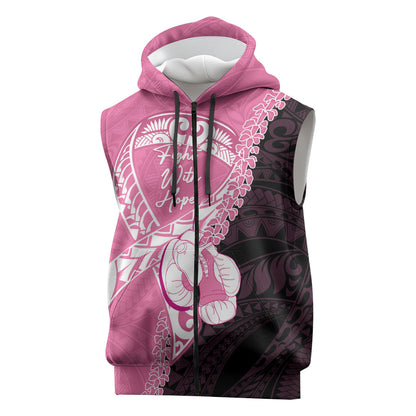 Personalised Polynesia Breast Cancer Support Sleeveless Zip Hoodie Fight With Hope Pink Ribbon Boxing Gloves