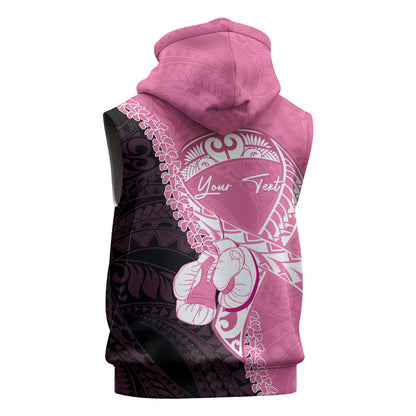 Personalised Polynesia Breast Cancer Support Sleeveless Zip Hoodie Fight With Hope Pink Ribbon Boxing Gloves