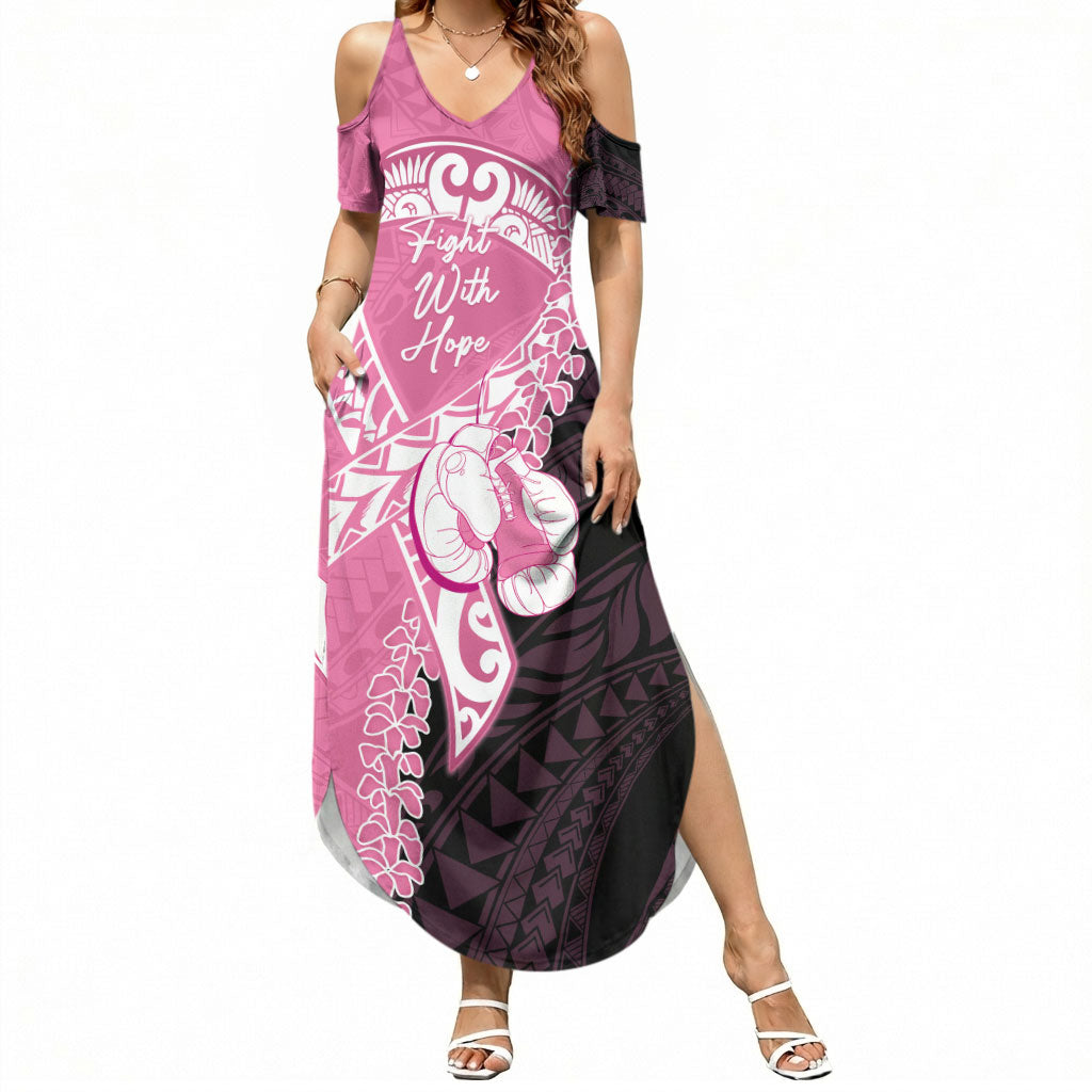 Personalised Polynesia Breast Cancer Support Summer Maxi Dress Fight With Hope Pink Ribbon Boxing Gloves