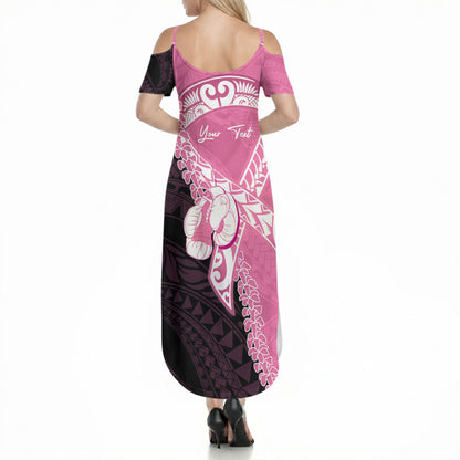 Personalised Polynesia Breast Cancer Support Summer Maxi Dress Fight With Hope Pink Ribbon Boxing Gloves