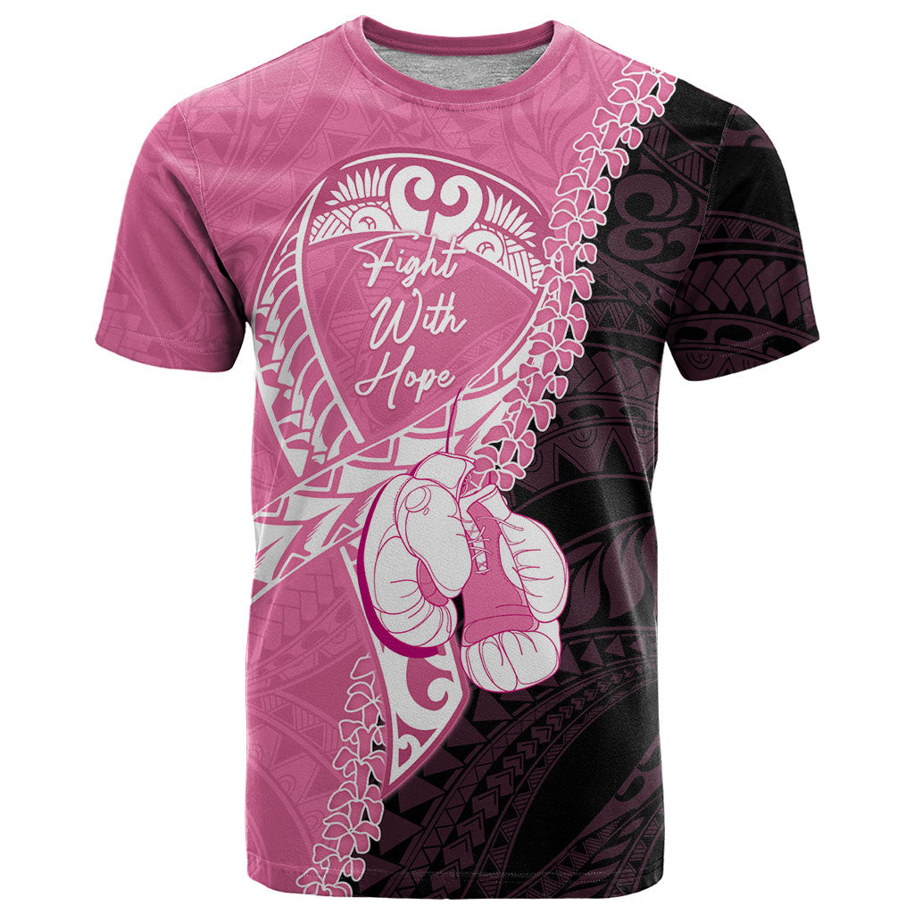 Personalised Polynesia Breast Cancer Support T Shirt Fight With Hope Pink Ribbon Boxing Gloves