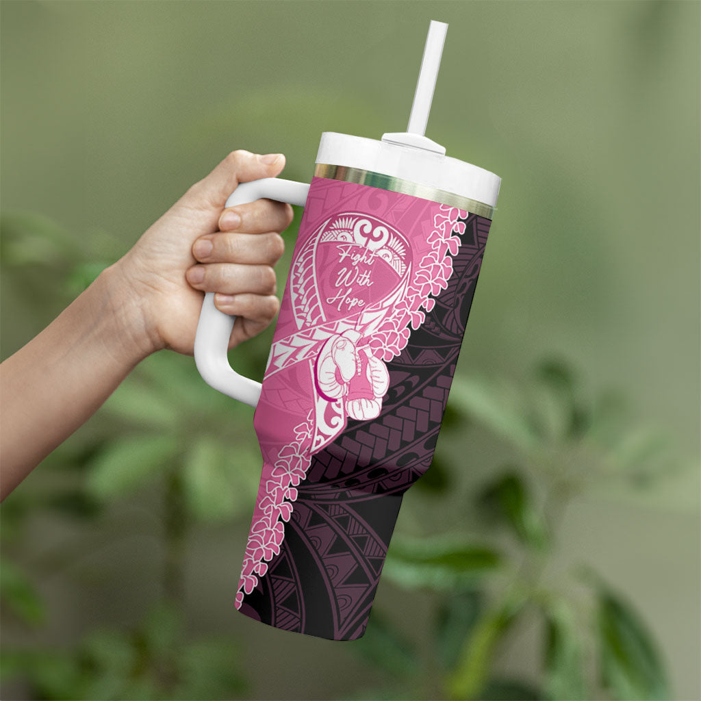 Personalised Polynesia Breast Cancer Support Tumbler With Handle Fight With Hope Pink Ribbon Boxing Gloves