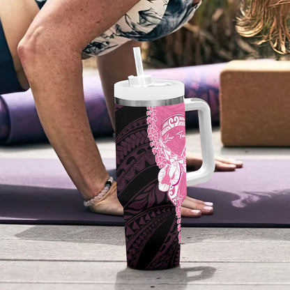 Personalised Polynesia Breast Cancer Support Tumbler With Handle Fight With Hope Pink Ribbon Boxing Gloves
