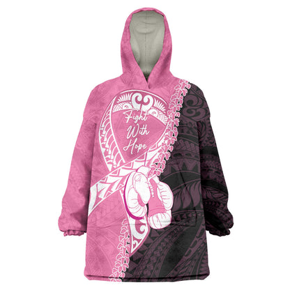Personalised Polynesia Breast Cancer Support Wearable Blanket Hoodie Fight With Hope Pink Ribbon Boxing Gloves