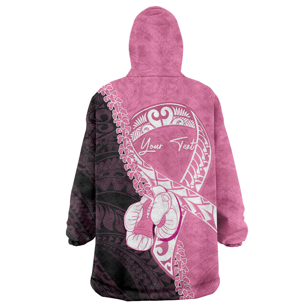Personalised Polynesia Breast Cancer Support Wearable Blanket Hoodie Fight With Hope Pink Ribbon Boxing Gloves