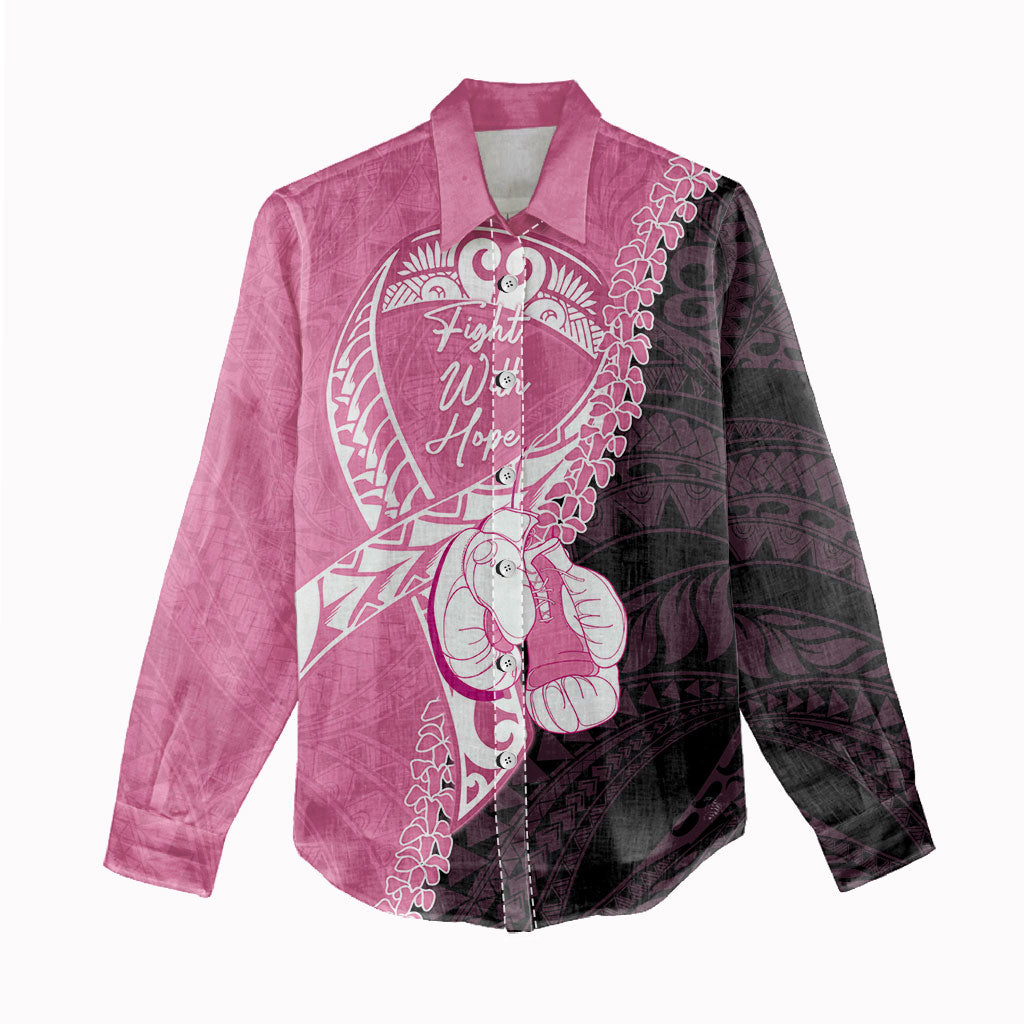 Personalised Polynesia Breast Cancer Support Women Casual Shirt Fight With Hope Pink Ribbon Boxing Gloves